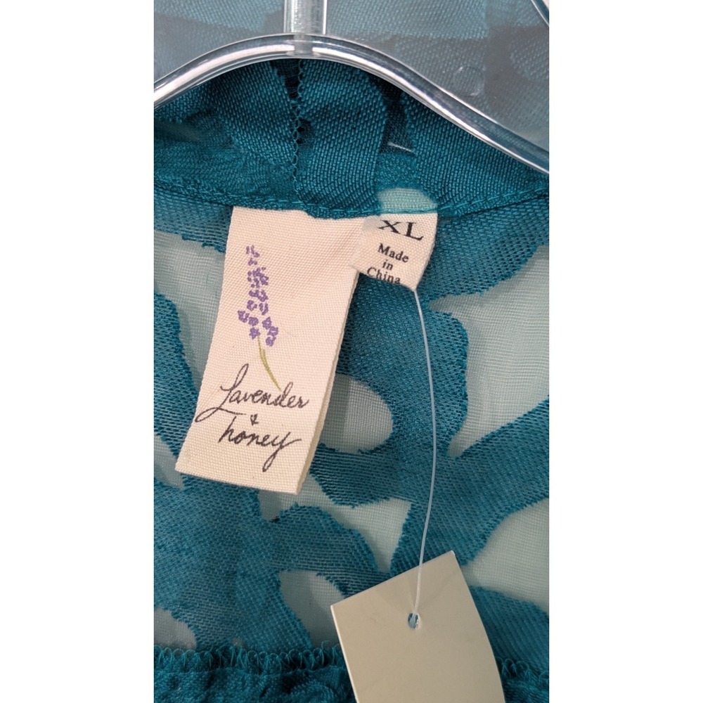 Lavender‎ & Honey Women's Burnout Design Blouse XL Turquoise Long Sleeve NWT - Picture 5 of 8